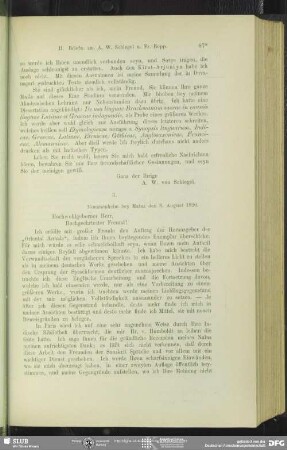 Franz Bopp an August Wilhelm von Schlegel, Mommenheim, 08.08.1820