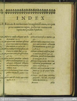 Index Rerum & verborum locupletissimus, in quo prior numerus caput, posterior numerum capitis marginalem significat