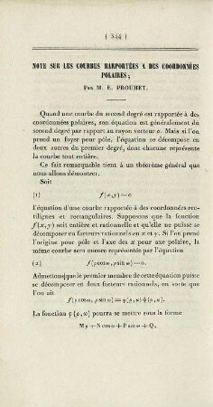 Note sur les courbes rarportées a des coordonnées polaires.