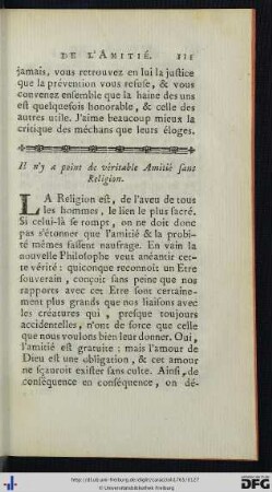 Il n’y a point de véritable Amitié sans Religion.