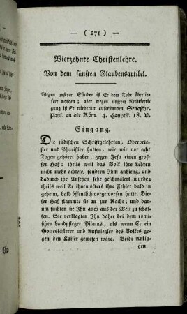 Vierzehnte Christenlehre. Von dem fünften Glaubensartikel.