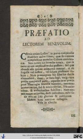 Praefatio Ad Lectorem Benevolum.