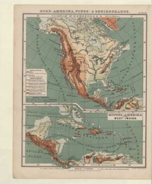 Nord-Amerika, Fluss- & Gebirgskarte, Mittel-Amerika und West-Indien