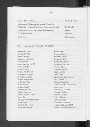 2.5. Mitarbeiter (Stand 31.12.1984)