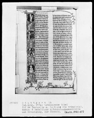 Lateinische Bibel, drei Bände — Initiale I (n principio erat verbum) mit acht Medaillons, Folio 6verso