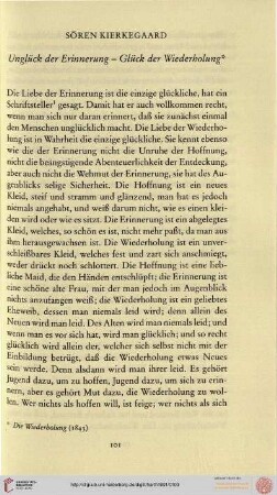 Sören Kierkegaard: Unglück der Erinnerung - Glück der Wiederholung