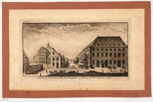 Das Zeughaus in Dresden (Albertinum), mit Blick in die Rampische Gasse (inks) und Salzgasse (Bildmitte), mit Legende