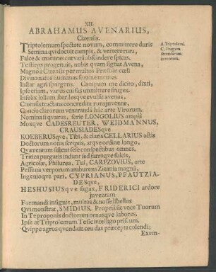 XII. Abrahamus Avenarius, Cizensis.