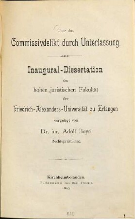 Über das Commissivdelikt durch Unterlassung