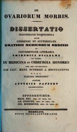 De ovariorum morbis : dissertation inauguralis pathologica