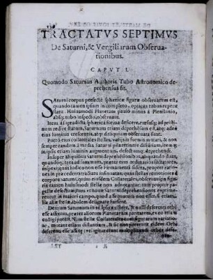Tractatvs septimvs. De Saturni, & Vergiliarum Obseruationibus