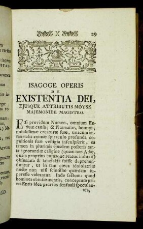 Isagoge operis de existentia dei, ejusque attributis moyse majemonide magistro.