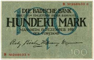 Geldschein, 100 Mark, 15.12.1918