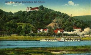 Klipphausen-Scharfenberg. Blick auf Schloß Scharfenberg, kolorierte Ansichtskarte