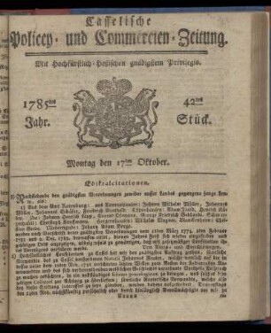42tes Stueck, Montag den 17ten Oktober. 1785