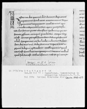 Augustinus, Tractatus in Evangelium Johannis — Initiale H(esterno die), Folio 222verso