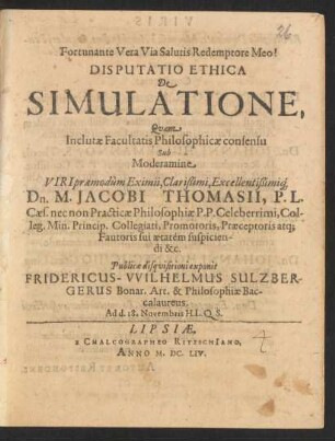 Disputatio Ethica De Simulatione
