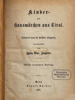 Kinder- und Hausmärchen aus Tirol