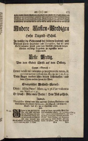 273-331, Andere Fasten-Predigen. Hohe Tugend-Schul des leydenden Welt-Heylands