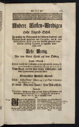 273-331, Andere Fasten-Predigen. Hohe Tugend-Schul des leydenden Welt-Heylands