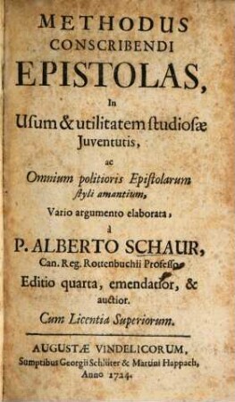 Alberti Schaur Methodus conscribendi epistolas