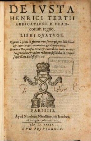 De iusta Henrici III. abdicatione e Francorum regno : libri IV.