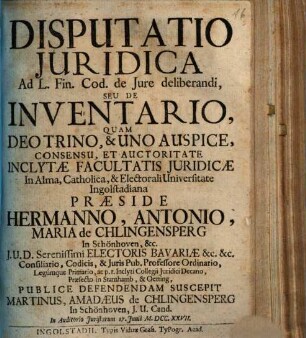 Disputatio Juridica Ad L. Fin. Cod. de Jure deliberandi, Seu De Inventario