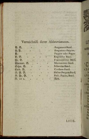 Verzeichniss derer Abbreviaturen.