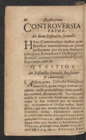Controversia Prima. An detur Distinctio formalis.