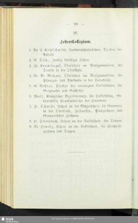 IV. [VI.] Lehrerkollegium