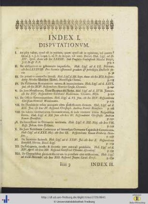 Index I. Dissertationum.
