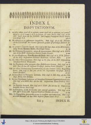 Index I. Dissertationum.