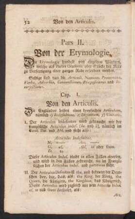 Pars II. Von der Etymologie.