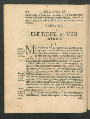Caput IIX. De Emptione Et Venditione.