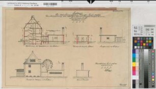 Münster (Münster) Bauvorhaben Habichtshöhe Bauabschnitt 7 - Backhaus Schnitte, Ansichten 1930 1 : 100 39,5 x 63 Zeichnung Westfälische Heimstätte Wohnungsgesellschaft Münsterland