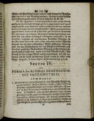 Sectio IV. De Forma seu Ritibus Benedictionis Sacerdotalis.