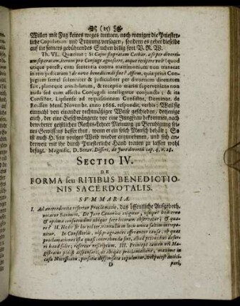 Sectio IV. De Forma seu Ritibus Benedictionis Sacerdotalis.
