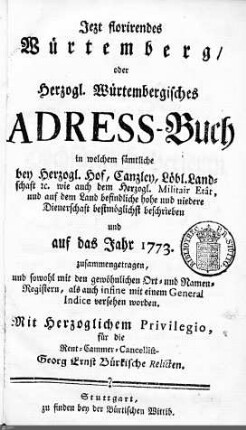 1773: Württembergisches Adressbuch, 1773