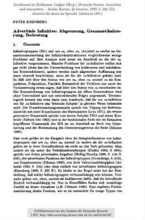 Adverbiale Infinitive: Abgrenzung, Grammatikalisie­rung, Bedeutung