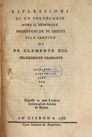 Riflessioni di un Portoghese sopra il memoriale de'P.P. Gesuiti