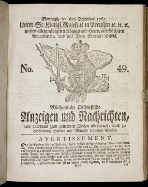 No. 49. Montags, den 6ten December 1762.
