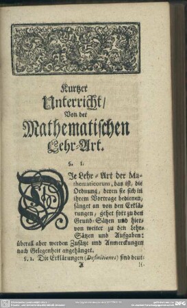 Kurzer Unterricht, Von der Mathematischen Lehr-Art