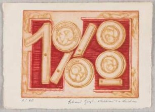 Zeichnung des Künstlers Erhard Groß, Titel: Viel Glück im neuen Jahr 1968, Ed. 1/60, 1967