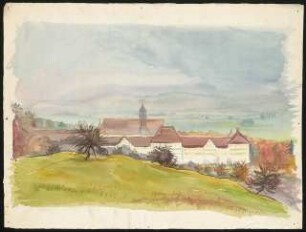 Skizze: Architektur in einer nebligen Landschaft