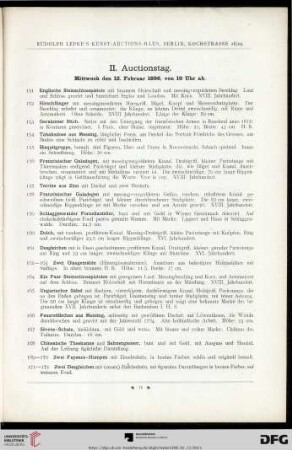 II. Auctionstag: Mittwoch den 12. Februar 1896, von 10 Uhr ab (Nr. 151-300)