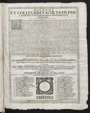 Decanus Et Collegium Facultatis Philosophicae In Perantiqua Universitate Tubingensi, Lectori Benevolo Salutem!
