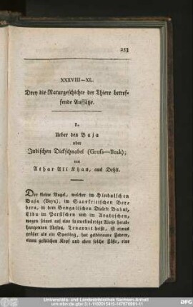 XXXVIII-XL. Drey die Naturgeschichte der Thiere betreffende Aufsätze.