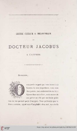 Lettre Critique & Philosophique du Docteur Jacobus a l'Auteur