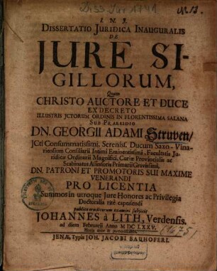Dissertatio Juridica Inauguralis De Jure Sigillorum