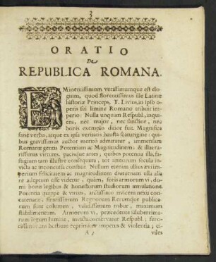 Oratio De Republica Romana.